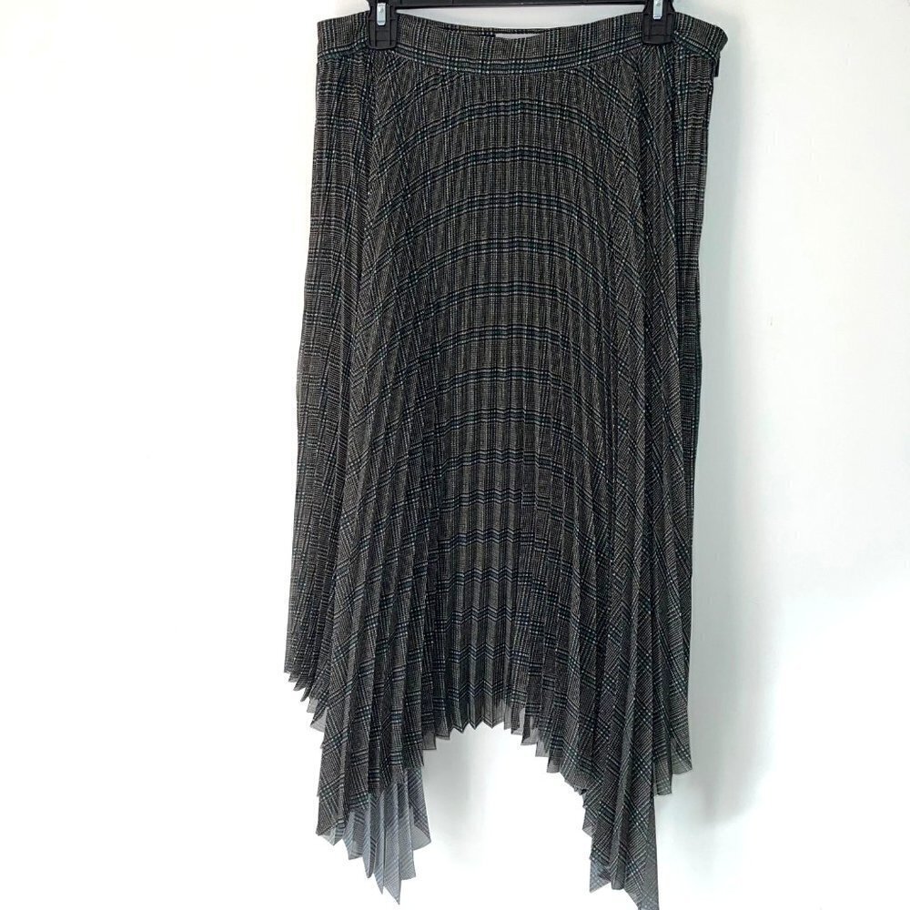Grey Jason Wu Accordion Midi Skirt Womens Size 10 Lined Side Zipper Green Black - Picture 10 of 10